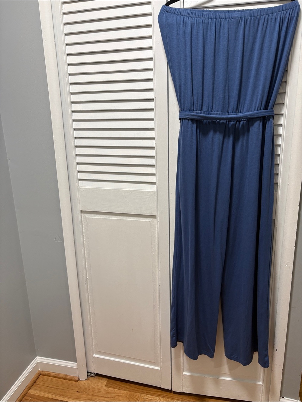 Strapless Slate Blue Jumpsuit with Waist Tie - Picture 4 of 5